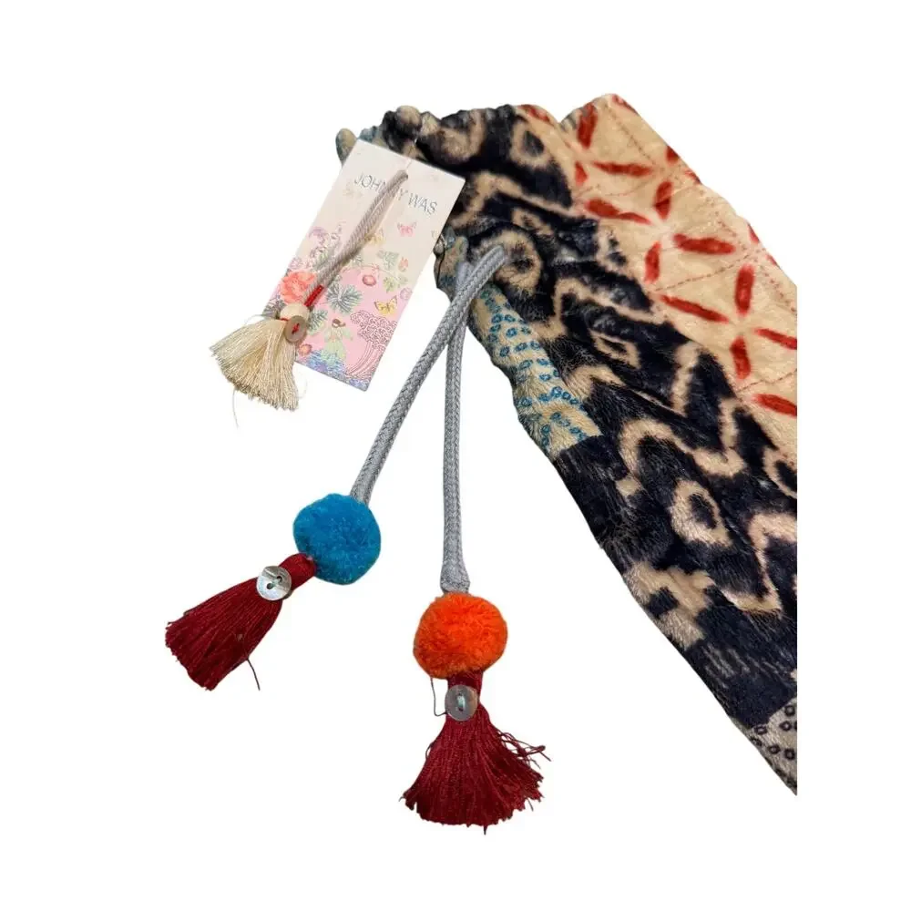 Johnny Was Holiday Wine Tote Fleece Drawstring Multicolor Bottle Gift Bags NWT